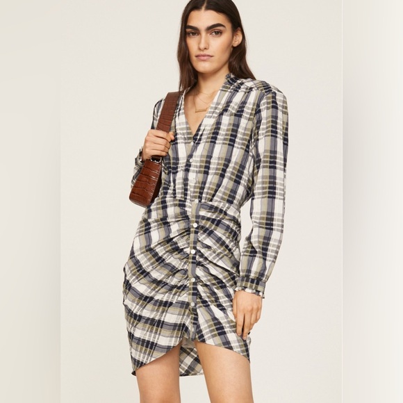 NWOT Veronica Beard Vilette Plaid Button-Front Ruched Dress size 6 - Picture 1 of 14